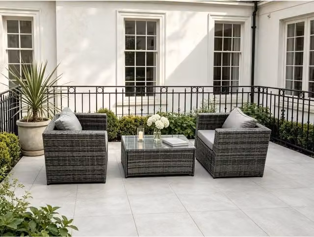 Fimous Modern Rattan Garden Furniture Set with Lounge Armchairs and Outdoor Coffee Table in Grey