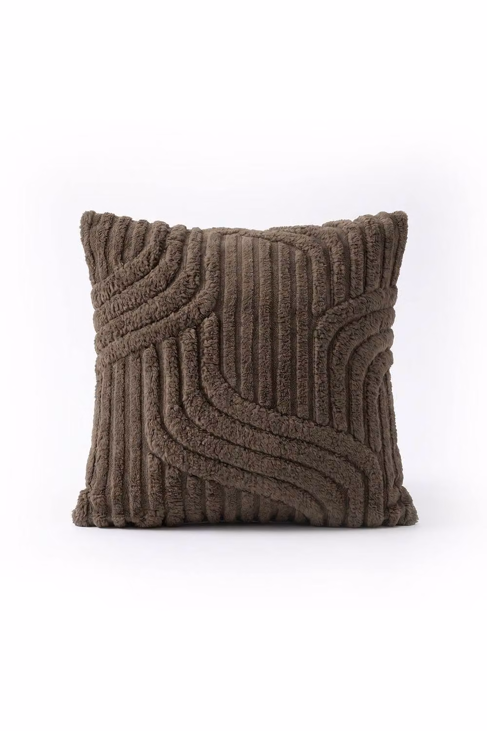 Living and Home Brown 3D Wave Textured Plush Square Throw Pillow Cover – 3