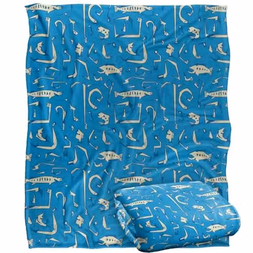 JQ Licensing Fishing Hooks Silky Touch Super Soft Fleece Throw Blanket, White, W/D: 152 x 127 cm – 1