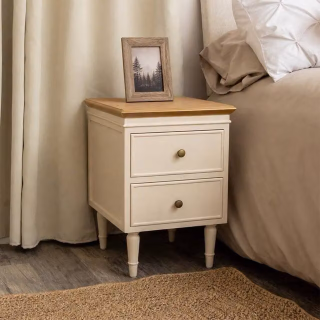 Melody Maison Claudia Range Two Drawer Bedside Table in Taupe and Wood