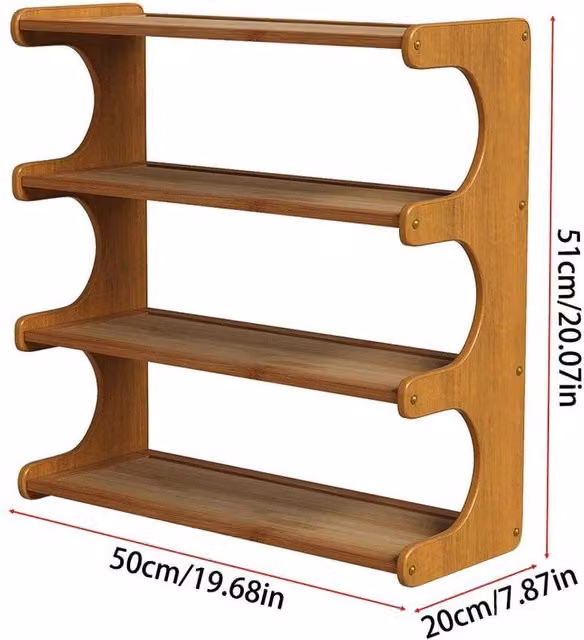 PAWNORA 4-Tier Brown Bamboo Wooden Shoe Rack Hallway Organiser, Width: 100 cm – 1