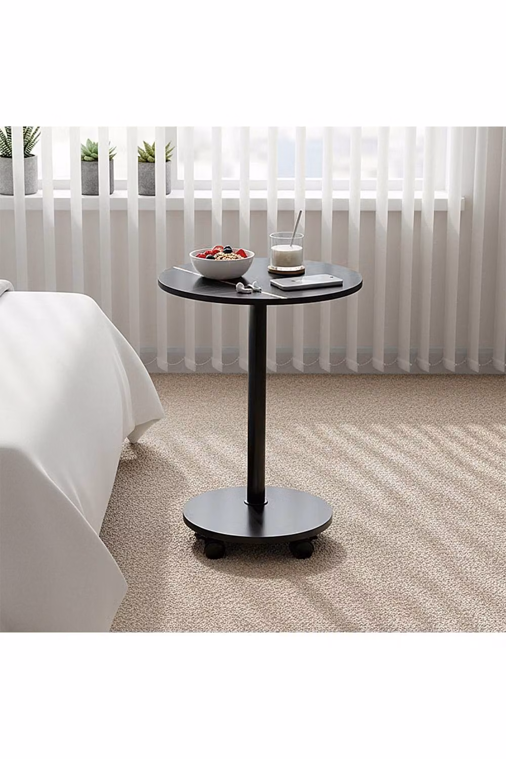 Living and Home Modern Round Side Table with Lockable Castors in Black – 2