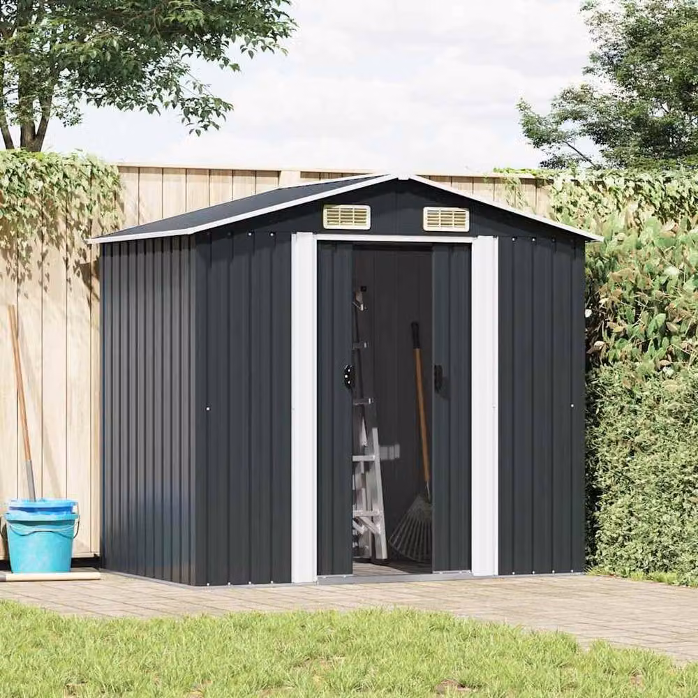 Berkfield Home Garden Storage Shed in Anthracite Steel, W/D/H: 204 x 132 x 186 cm – 3