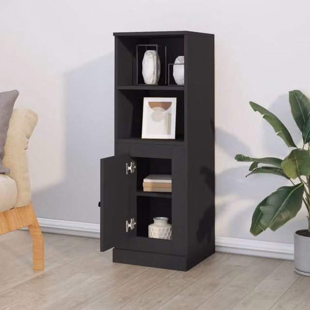 Berkfield Home Modern Black Highboard with Hinged Doors and Internal Shelves, W/D/H: 36 x 35.5 x 103.5 cm – 1