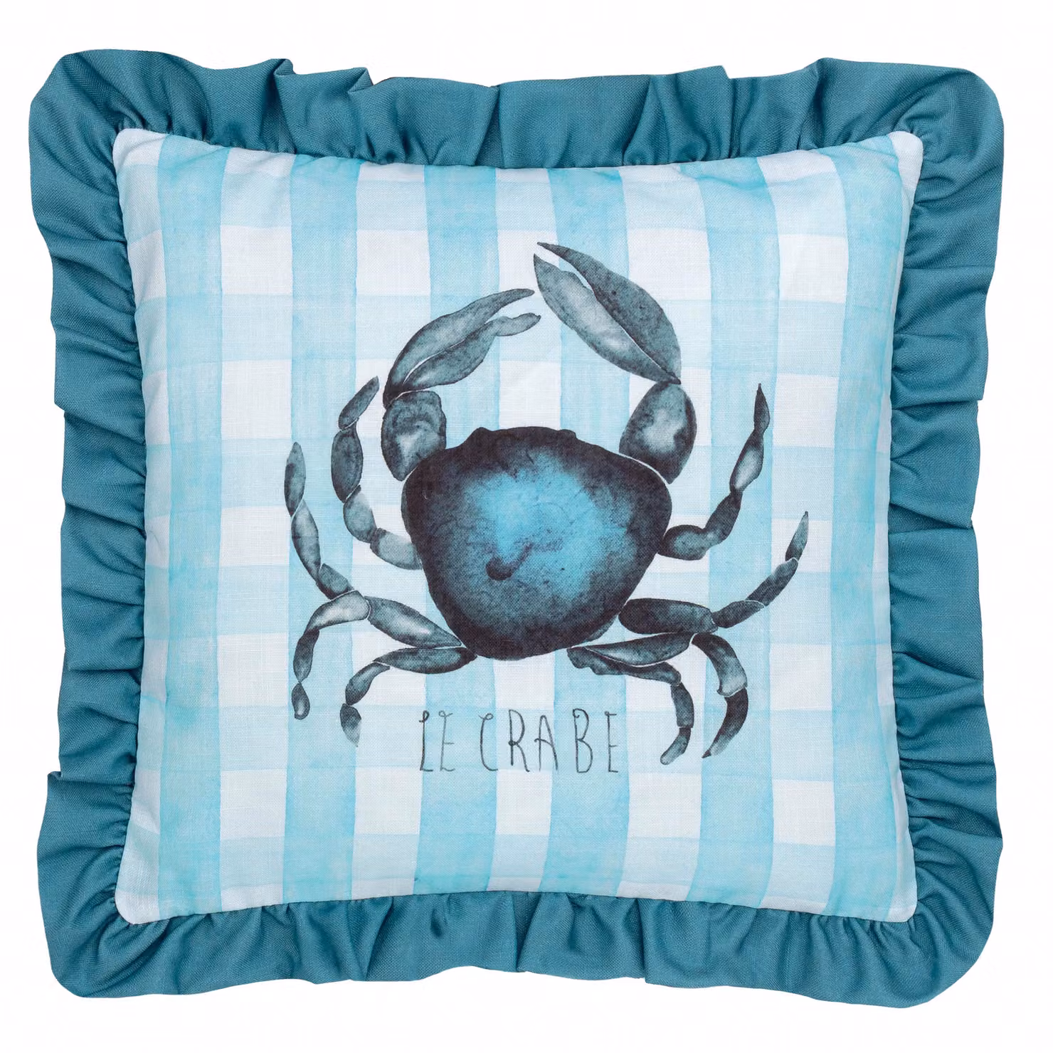 Riva Home Blue Checked Gingham Crab Printed Ruffle Cushion, W/D/H: 43 x 43 x 43 cm – 2