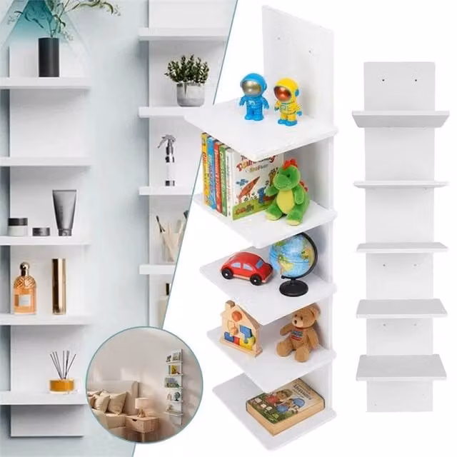 Nordara Extended 5 Tier Wall Mounted Floating Shelf Unit in White, Width: 78 cm – 1