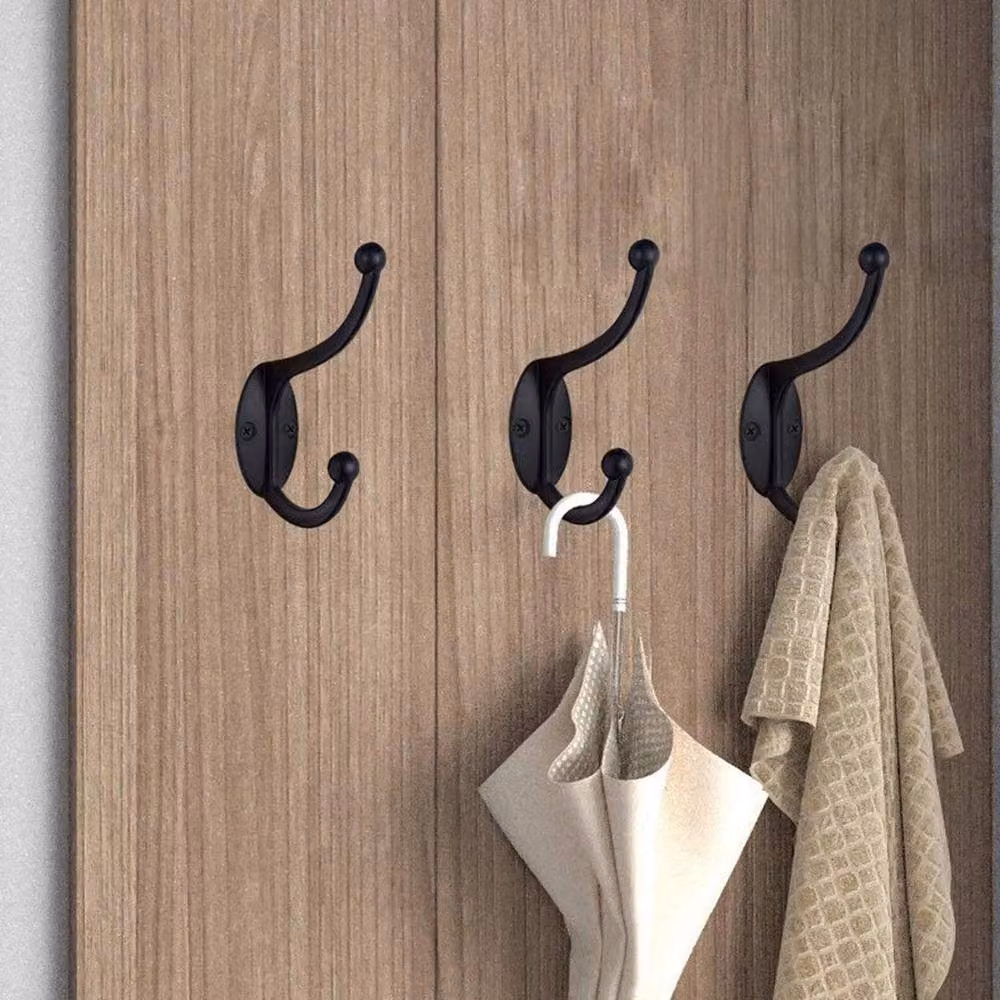 NESTLUNE 50 Double Hat and Coat Hooks with 100 Screws in Polished Black Metal – 5
