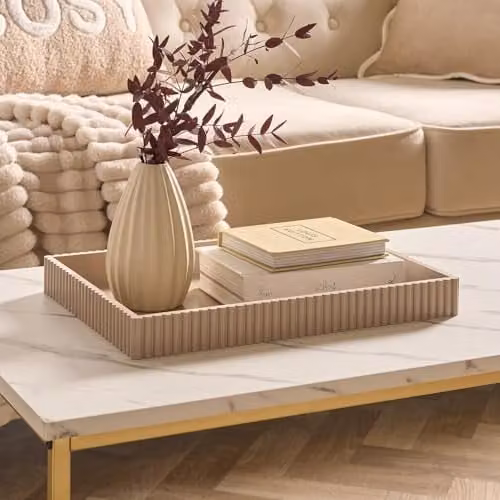 OHS Modern Rectangular Plastic Decorative Tray in Beige, W/D/H: 25.0 x 36.0 x 4.0 cm