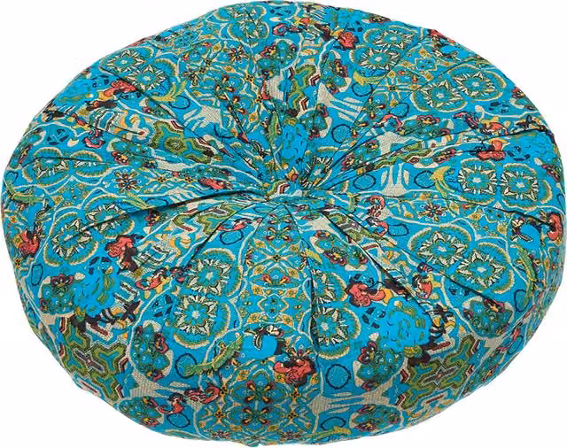Livingandhome Ethnic Round Tatami Floor Seat Cushion, Blue/Turquoise, Diameter: 50 cm