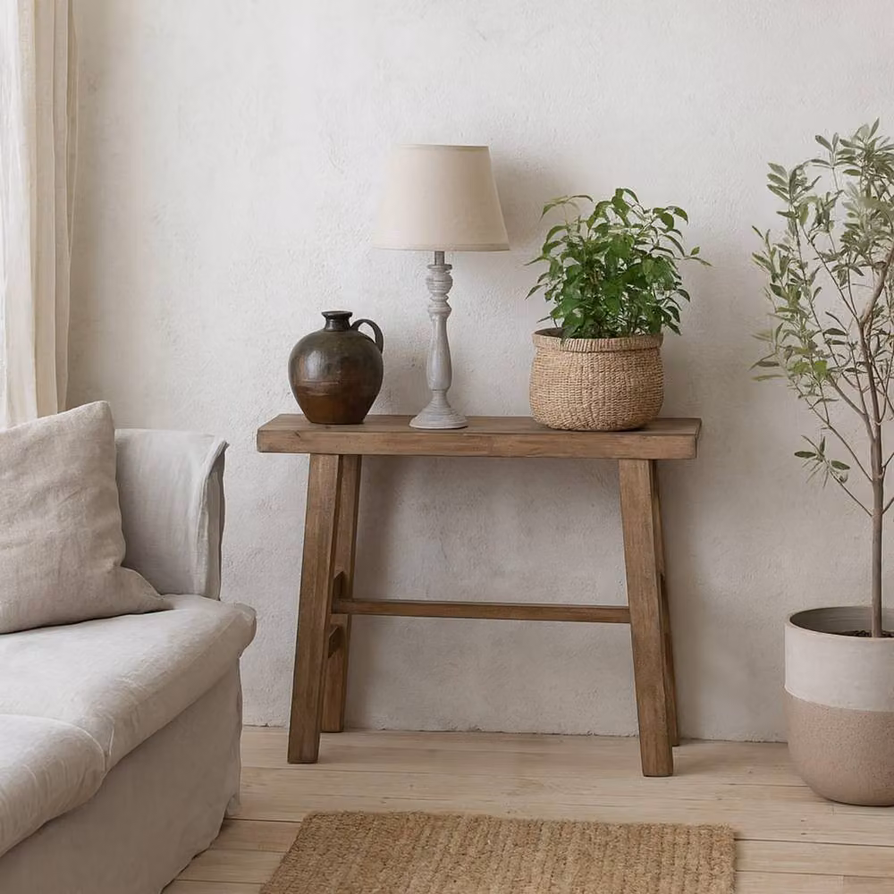 Wyld Haus Giverny Whitewashed Turned Wooden Pillar Table Lamp with Cream Linen Shade in White, Height: 33.02 cm – 2