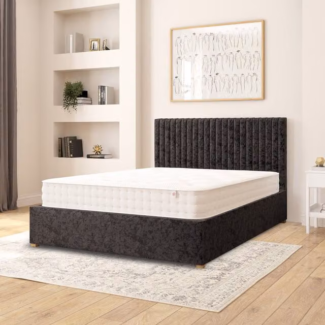 Aspire Grant King Size Ottoman Storage Bed in Black Mirazzi Velvet Fabric