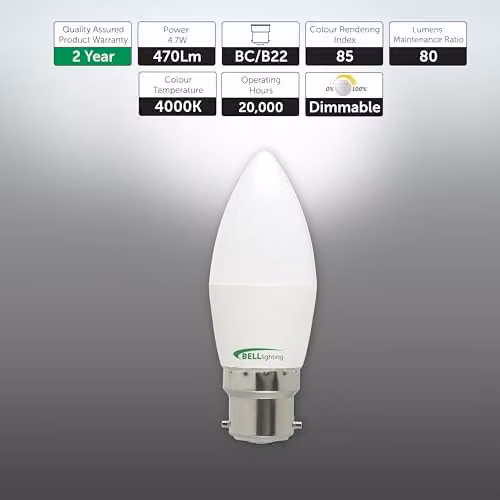BELL Lighting B22 Dimmable LED Candle Bulbs, White, 6 Pack – 2