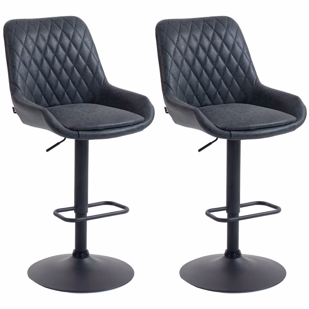 STILVORA Set of 2 Black Synthetic Leather Bar Stools with Adjustable Height and 360 Degree Swivel – 3