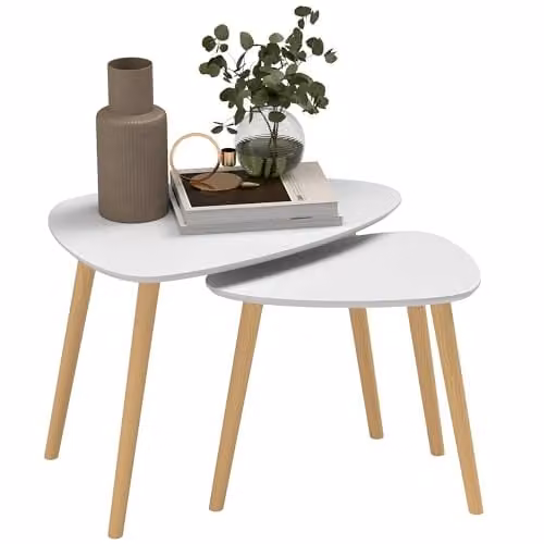 HOMCOM Set of 2 Nesting Coffee Tables with Oval MDF Tops and Four Legs in Grey – 1