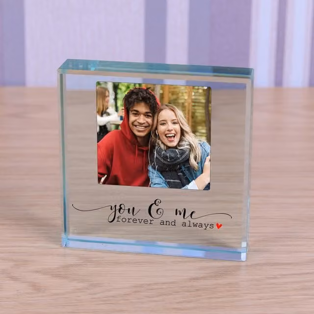 Uniqueful Personalised You and Me Glass Token Anniversary Gift for Couples in Transparent and Beige