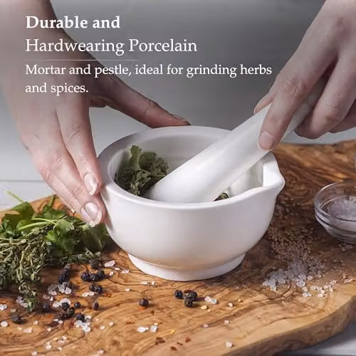 WM Bartleet & Sons White Porcelain Mortar and Pestle Set with Pouring Spout, 11 cm – 3