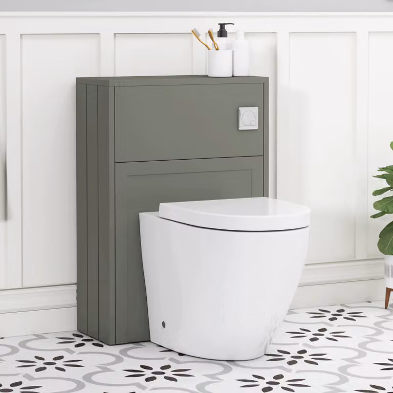 Royal Bathrooms Elmore Matt Green BTW WC Unit with Elva Rimless Ceramic Toilet Pan, Seat and Cistern, Width: 55 cm