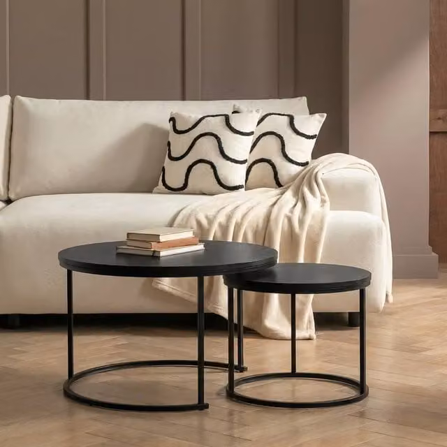 OHS Manhattan Nest of 2 Round Modern Coffee Tables in Black – 1