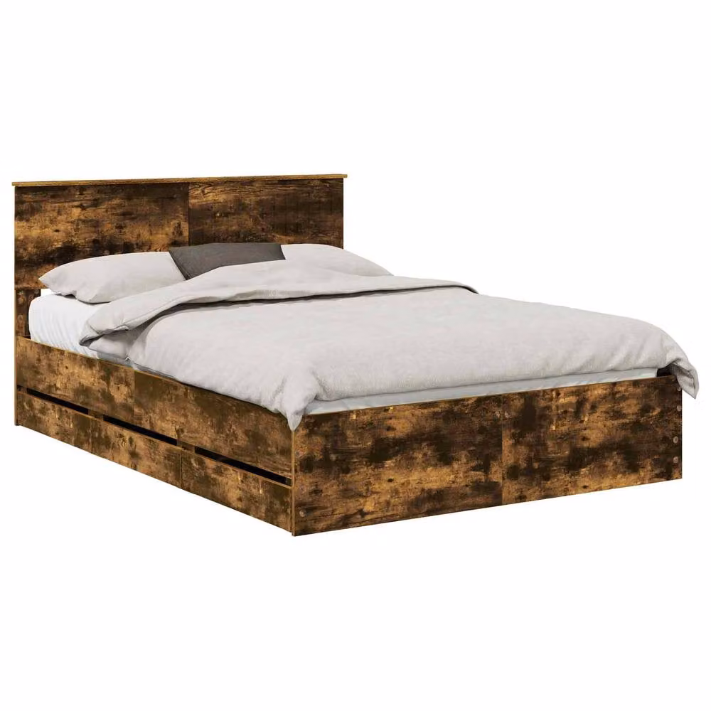 Berkfield Home Modern Bed Frame with Drawers in Smoked Oak Brown, Engineered Wood, W: 135 cm x L: 190 cm – 2