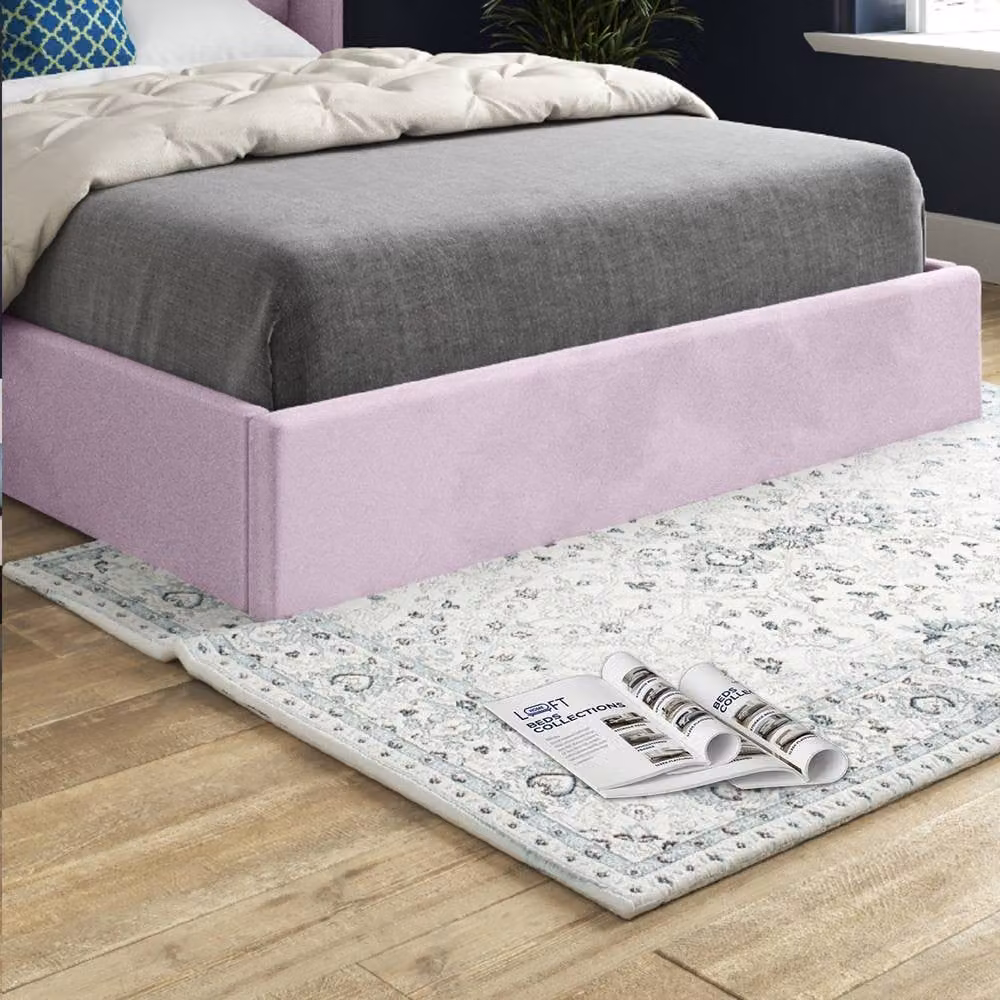KDMD Yeovil Winged Upholstered Pink Soft Velvet Designer Bed Frame, Size: Single (90 x 200 cm) – 5