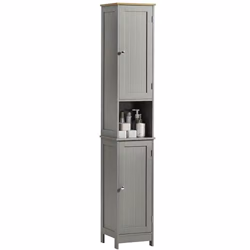 Bath Vida Priano Grey Modern Freestanding Bathroom Tallboy Storage Cabinet with 2 Hinged Doors and Internal Shelves, H 170 x W 32 x D 30 cm – 4