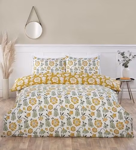 Rapport Home Victorian Bloom Floral Microfibre Reversible Double Bedding Set in Green and Multicolour, Duvet Cover 200 x 200 cm and Pillowcases 50 x 75 cm – 1
