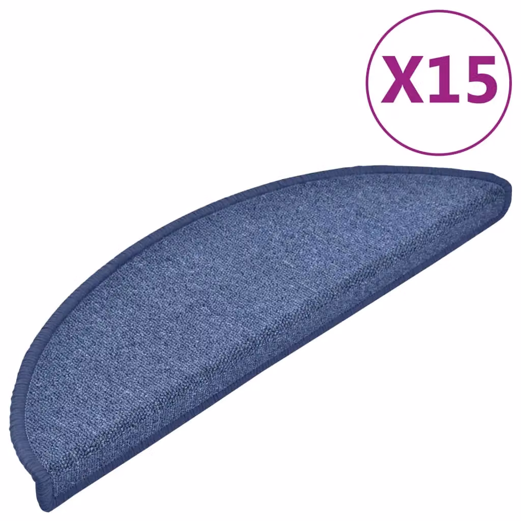Berkfield Home Self-Adhesive Carpet Stair Treads, 15 Pieces, Blue, W: 56 cm, D: 17 cm, H: 3 cm – 2
