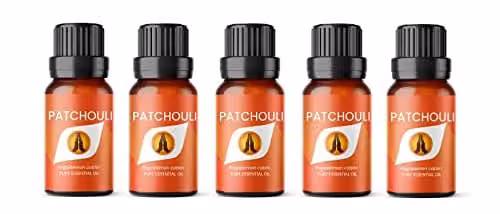 Aroma Energy Patchouli Pure Essential Oil, 5 x 10ml Bottles, Red