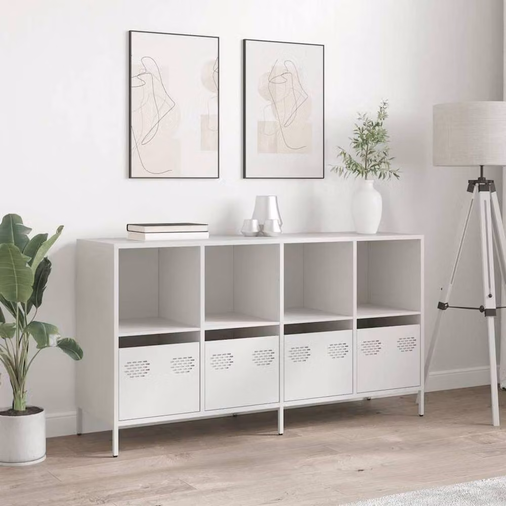 Berkfield Home White Matt Metal Sideboard W/D/H: 135 x 39 x 73.5 cm – 2