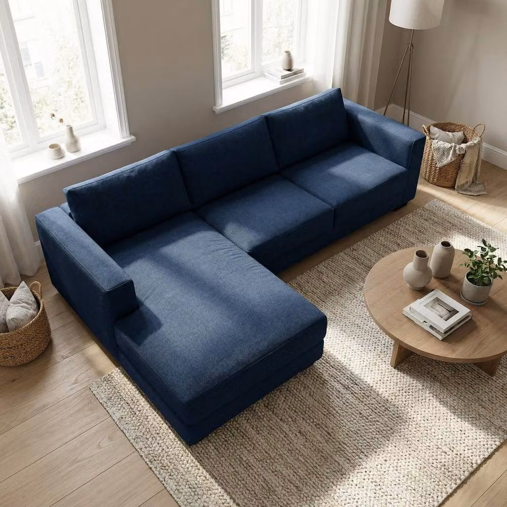 Abakus Direct Kaizer Left Facing Corner Sofa in Dark Blue Bubble Fabric – 3