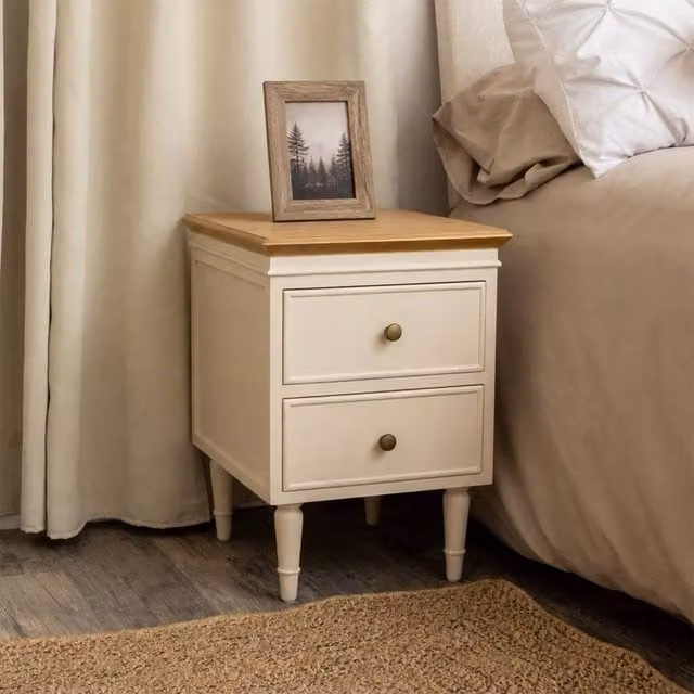 Melody Maison Claudia Range Two Drawer Bedside Table in Taupe and Wood
