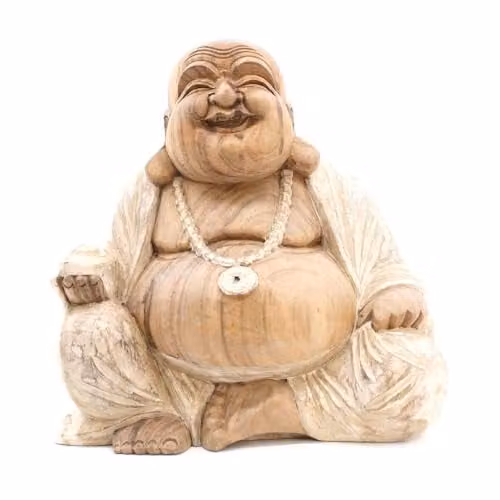 Ancient Wisdom Happy Buddha Tabletop Ornament, Whitewash, Height: 40 cm