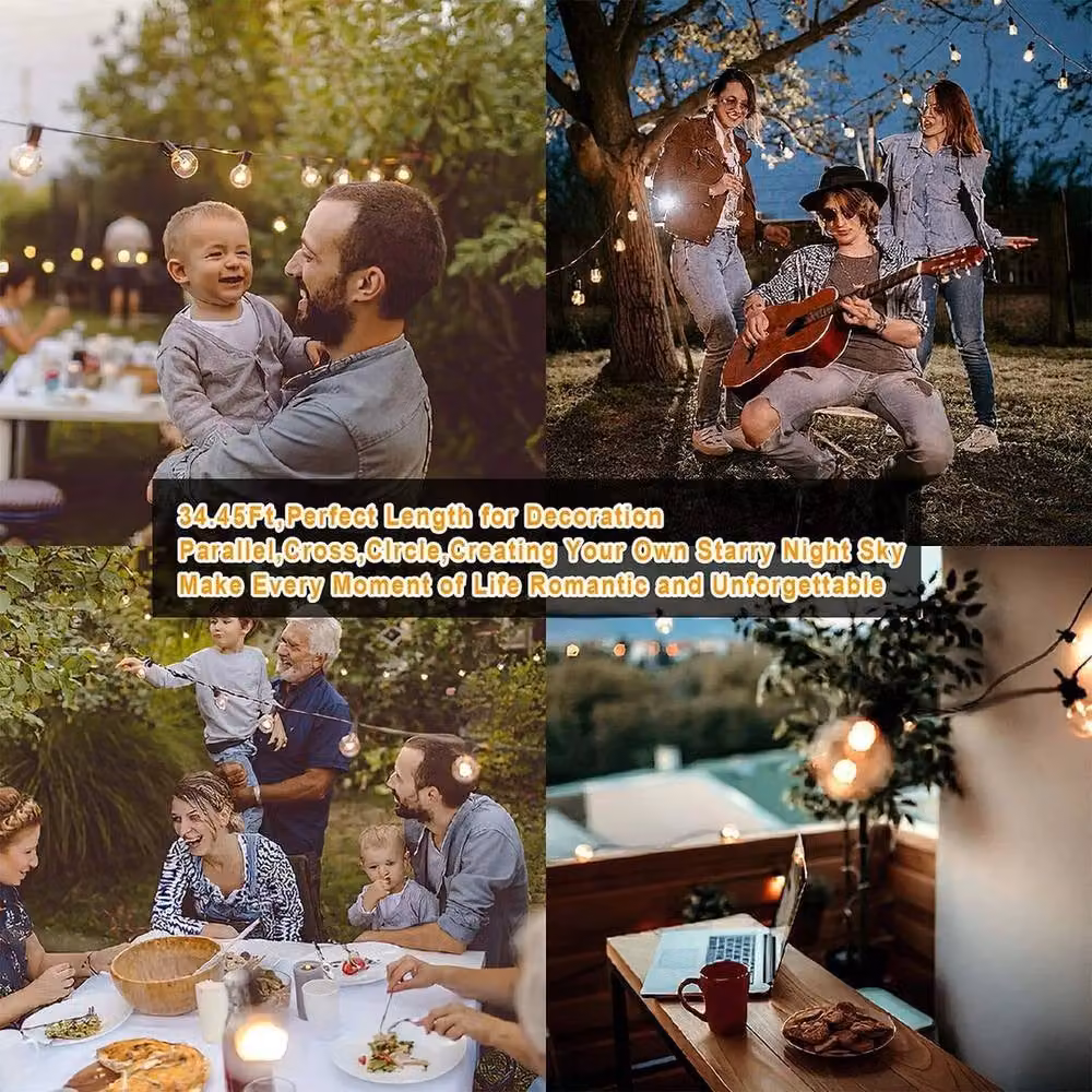 SPETLEK Black Outdoor Festoon String Lights with 20 Warm White Vintage Glass Sphere Bulbs – 3