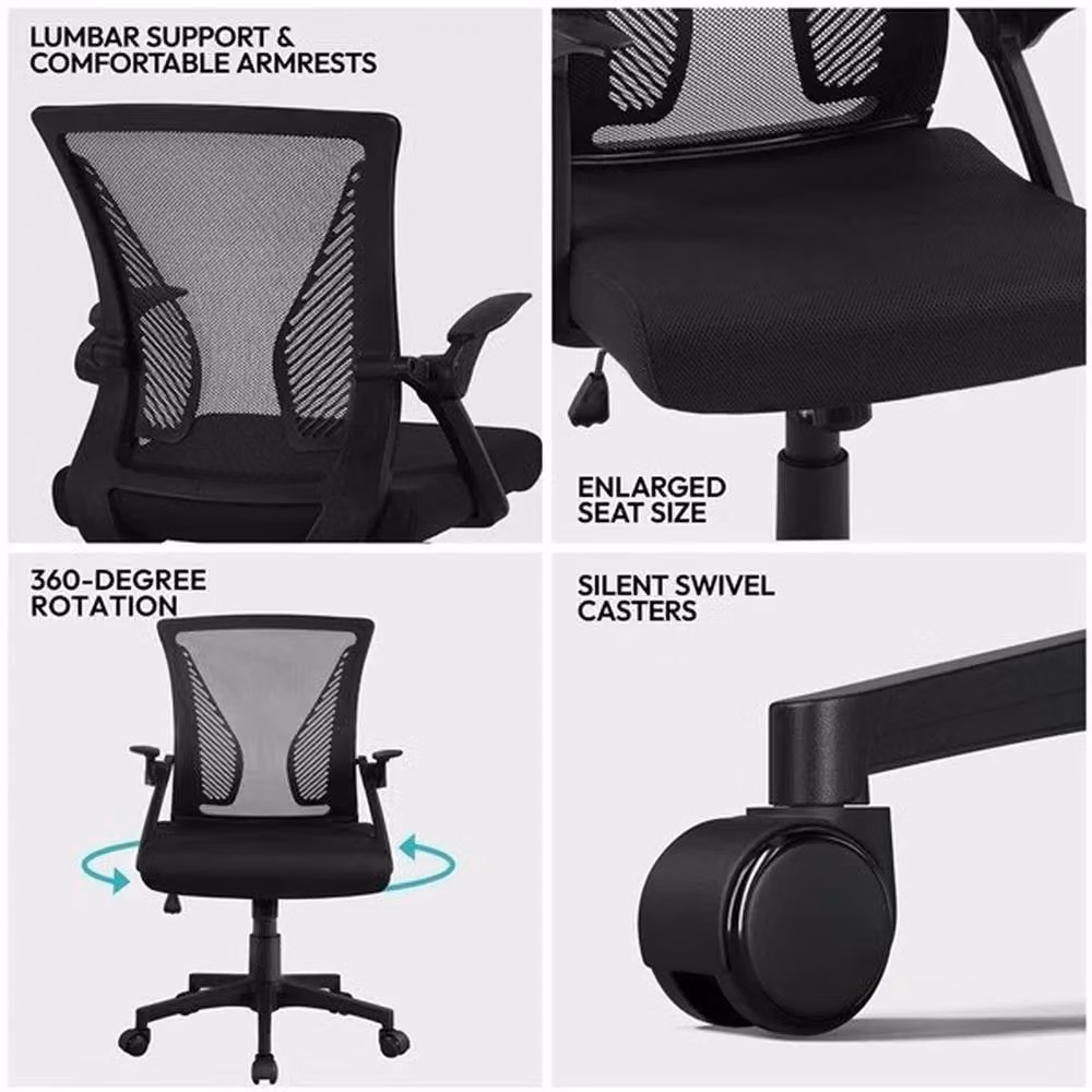VOGREX Black Fabric Mesh Task Chair with Adjustable Lumbar Support and Armrests – 5