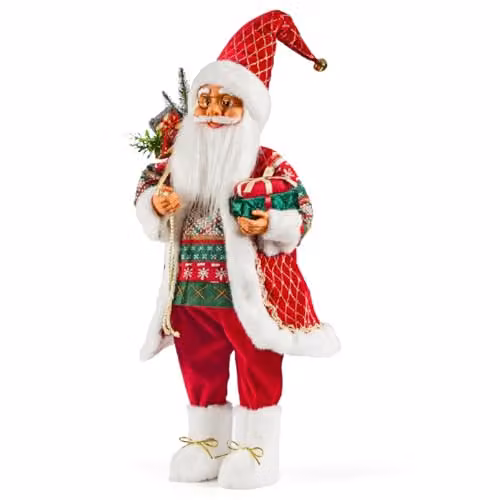 The Christmas Workshop Large Santa Claus Standing Figure in Red and White with Festive Outfit and Gift Sack