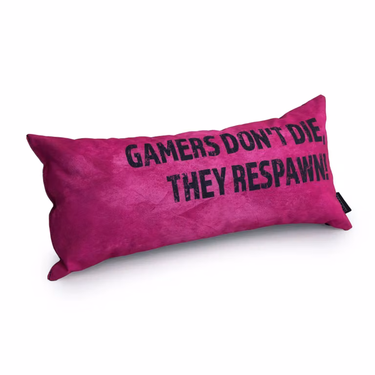 GameOver Store Pink Gaming Cushion with Gamers Don't Die, They Respawn! Slogan, Hollowfibre Filled and Stain Repellent