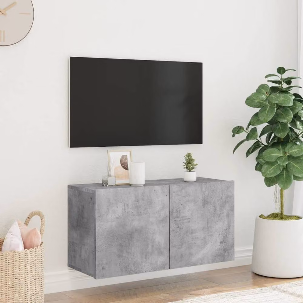 Berkfield Home Wall-mounted TV Cabinet in Concrete Grey, W/D/H: 80 x 30 x 41 cm – 2
