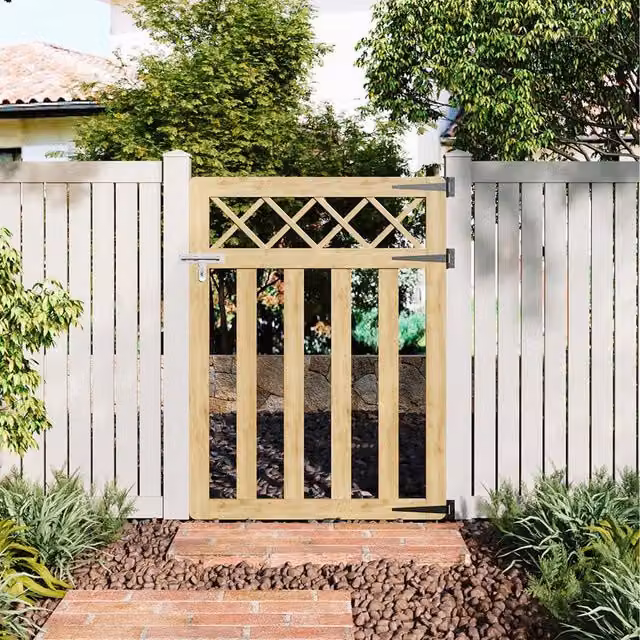 Komore Brown Wooden Outdoor Cross Top Garden Fence Gate W: 90 cm, H: 120 cm