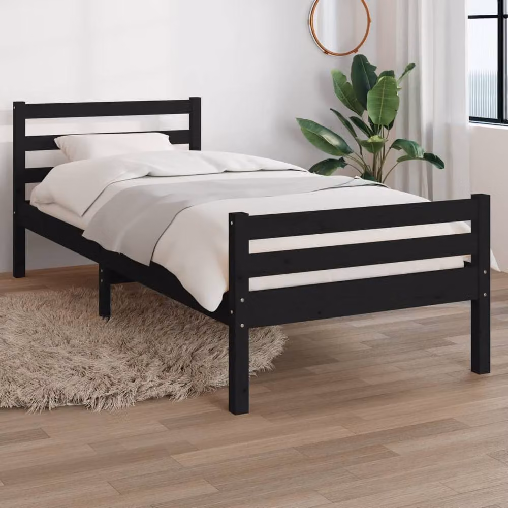 Berkfield Home Beautiful Black Solid Pine Wood Bed Frame W/D/H: 205.5 x 100 x 69.5 cm – 2