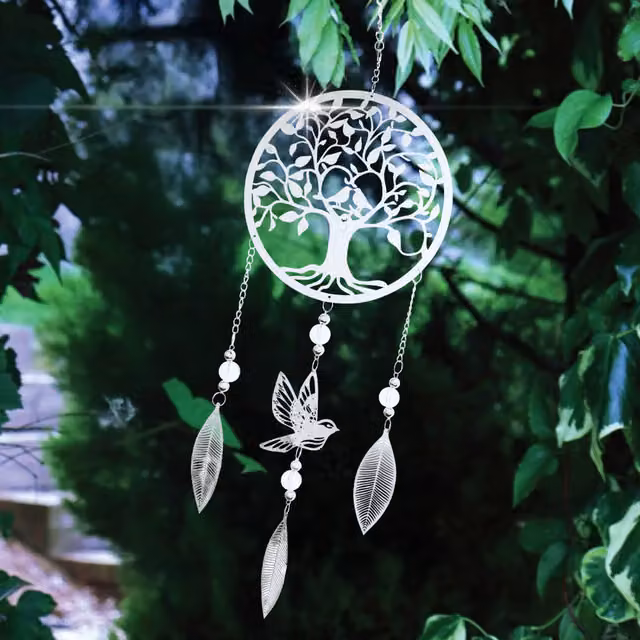 Betley Butterfly Stainless Steel Dreamcatcher Wind Spinner in Silver with Floral and Animal Designs