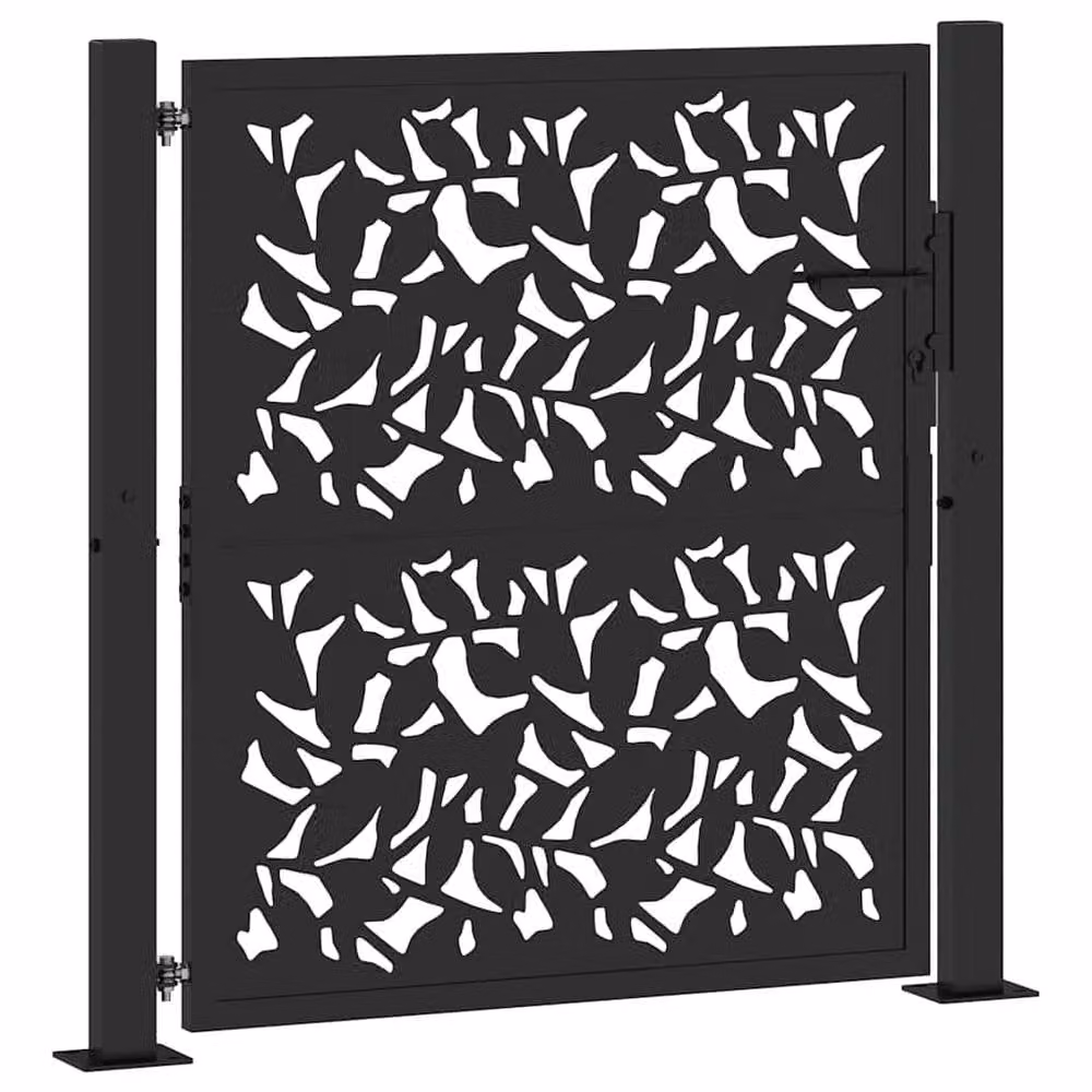 Berkfield Home Beautiful Garden Gate in Black Steel with Leaf Design, W: 105 cm, H: 106 cm – 3
