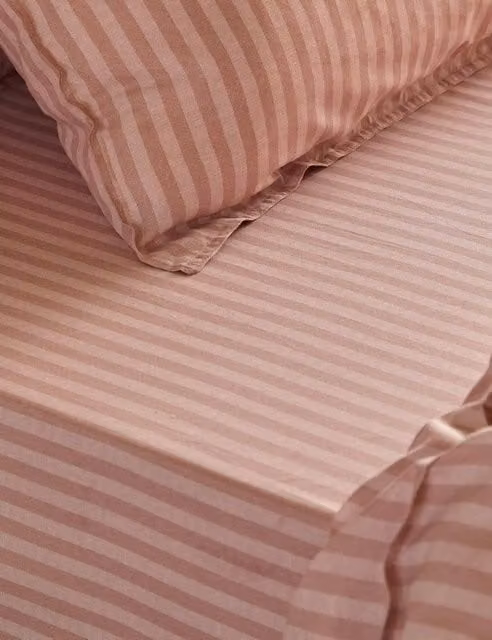YARD Marlow Striped Pure Cotton Fitted Sheet, Brown Mix, W: 140 cm, L: 200 cm