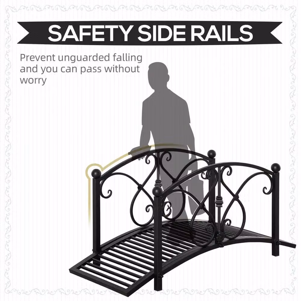 Kelvenix Metal Garden Bridge with Safety Railings in Black – 2