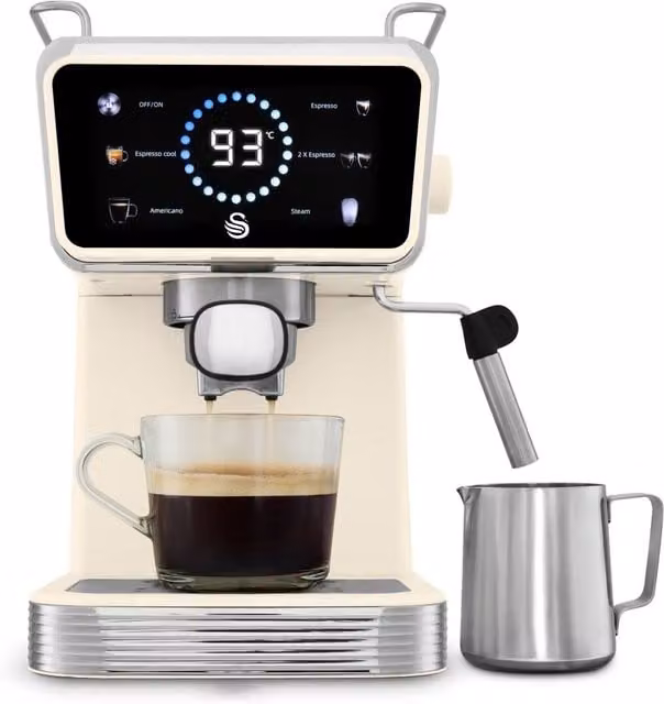 Swan Digital Pump Espresso Coffee Machine with Touch Display and Steam Wand in Beige