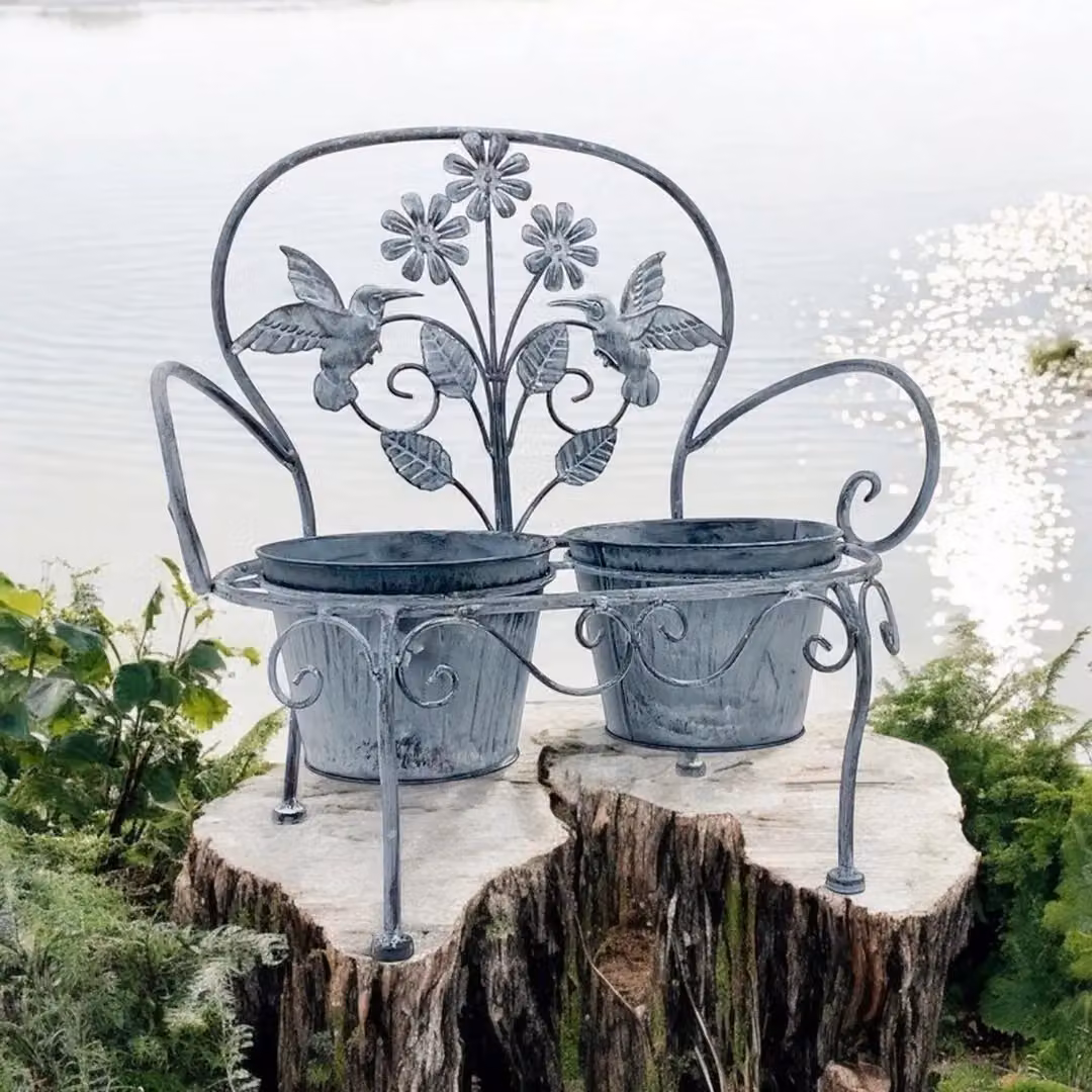 Minster Double Metal Garden Planter Tub in Grey, W: 46 cm, D: 29 cm, H: 44 cm – 2