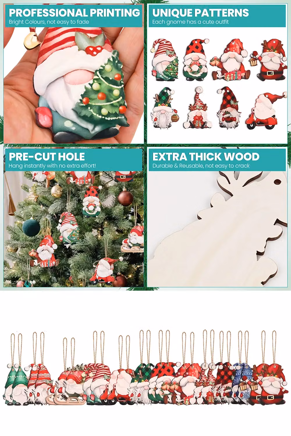 Neel Blue 24-Piece Christmas Gnome Hanging Ornaments in Red, Green and Blue – 3