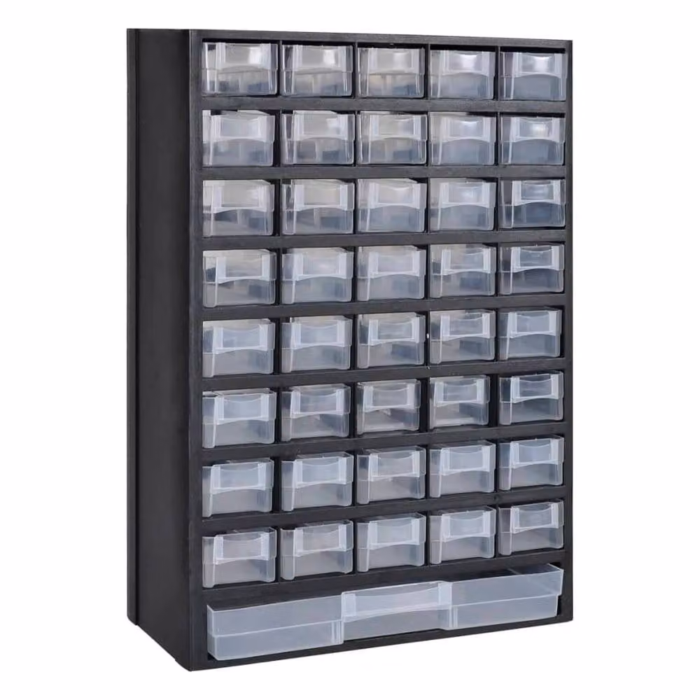 Berkfield Home 41-Drawer Plastic Storage Cabinet Tool Box, 2 Pack, Black and Transparent, Wall Mountable – 3