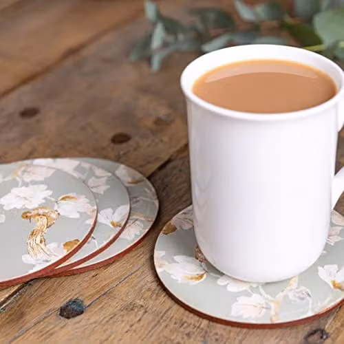 Creative Tops Duck Egg Floral Round Cork-Back Premium Coasters, Set of 4, Multicolour – 2