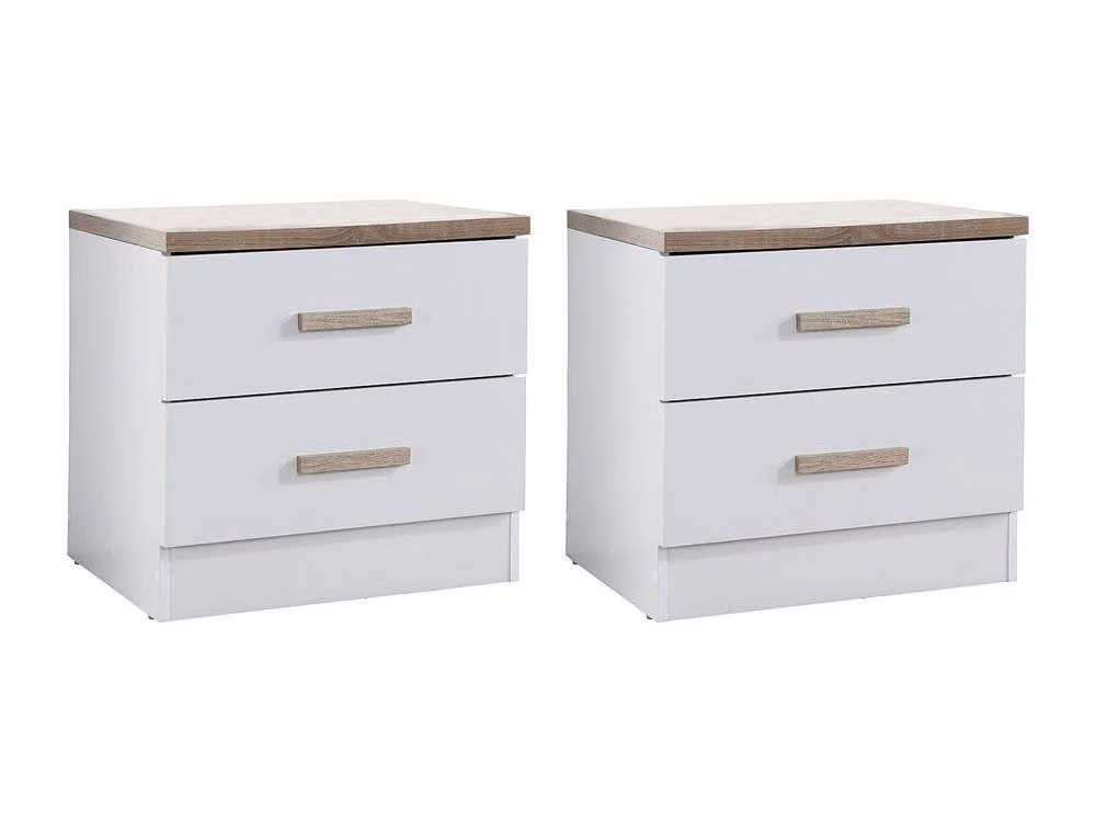 Vente-unique SKAIDO Set of 2 Bedside Tables with 2 Drawers in White and Light Oak – 2
