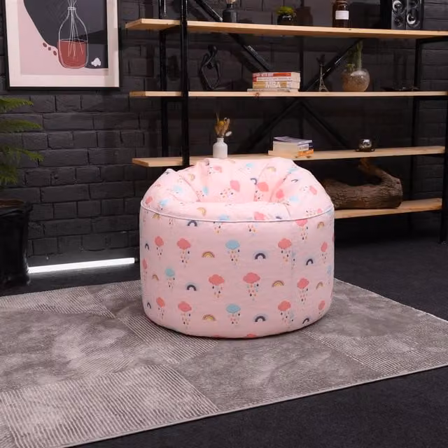 Ready Steady Bed Rainbow Printed Kids Bean Bag Chair, Multicolour Pink Round Pouffe